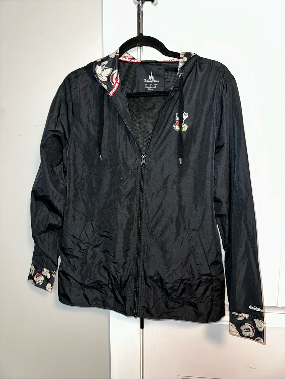 Disney Size Small Black Hooded Rain Jacket with Mickey Character Trim